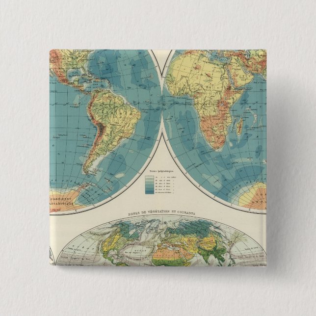 World Atlas Map 2 2 Inch Square Button (Front)