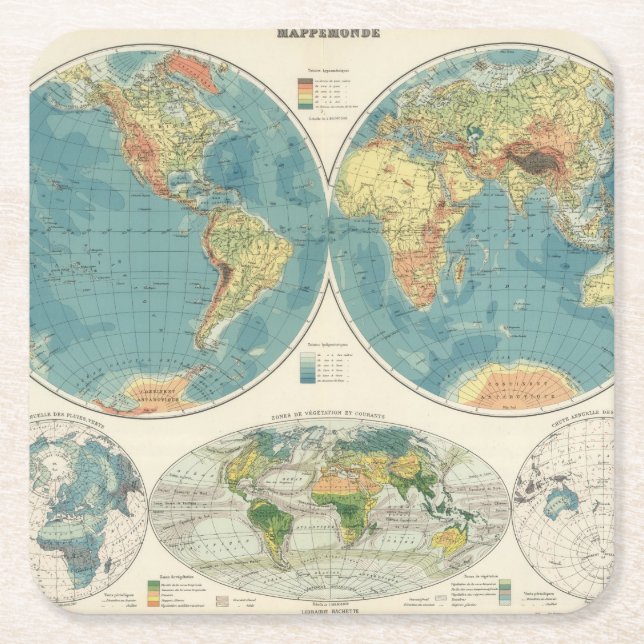 World Atlas Map 2 Square Paper Coaster (Front)