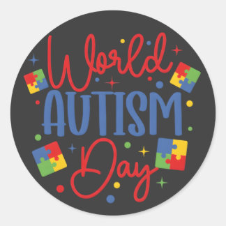 World Autism Awareness Day Colorful Puzzle Piece Classic Round Sticker
