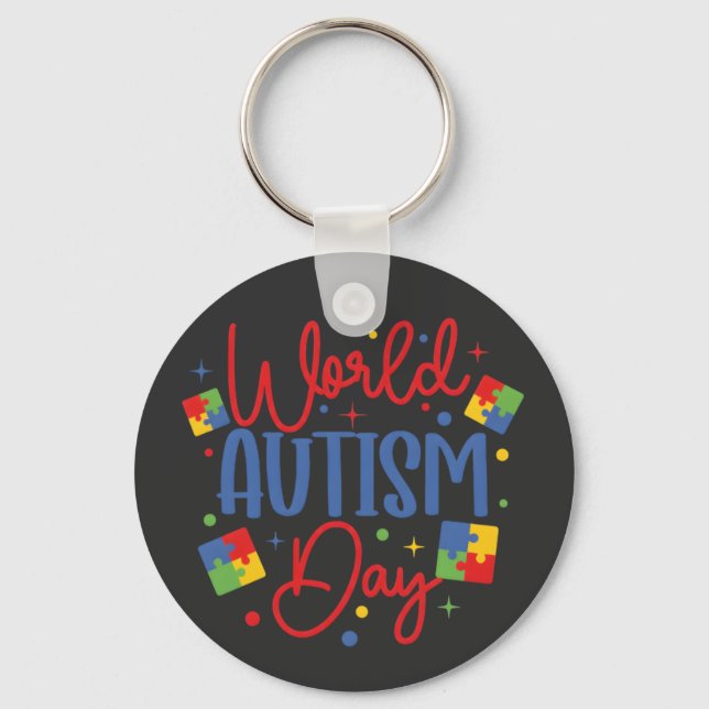 World Autism Awareness Day Colorful Puzzle Piece Keychain (Front)