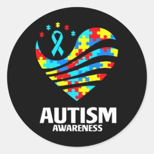 World Autism Awareness Puzzle Pieces Heart Autisti Classic Round Sticker