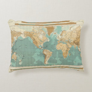 World bathyorographical map decorative pillow