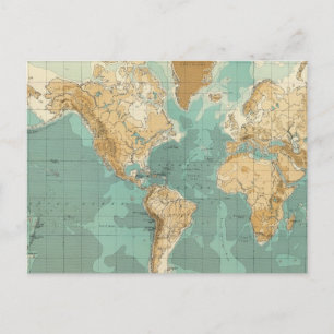 World bathyorographical map postcard