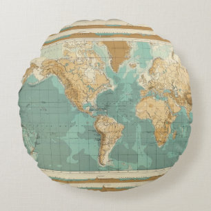 World bathyorographical map round pillow