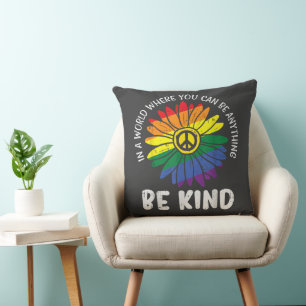 World Be Kind Rainbow Throw Pillow