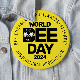 World Bee Day Yellow Black Pollinator 6 Inch Round Button