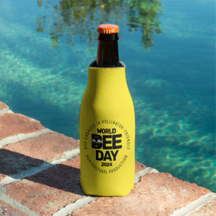 World Bee Day Yellow Black Pollinator Bottle Cooler