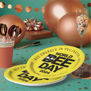 World Bee Day Yellow Black Pollinator Paper Plate