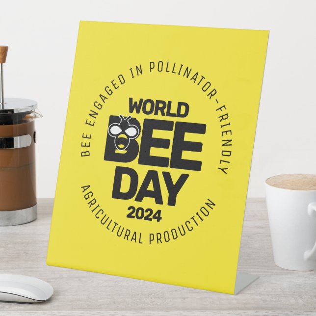 World Bee Day Yellow Black Pollinator Pedestal Sign (In SItu)