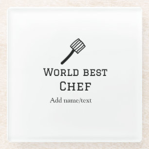 World best chef add name text cooking best barbecu glass coaster