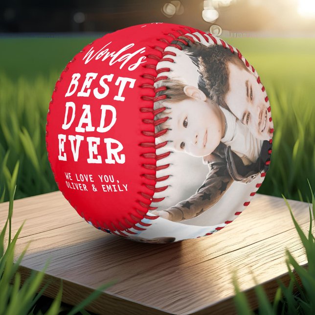 World Best Dad 3 Photo Collage Keepsake Baseball (Creator Uploaded)