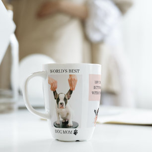 World Best Dog Mom   Collage Photo   Pastel Pink Latte Mug