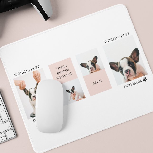 World Best Dog Mom | Collage Photo | Pastel Pink Mouse Pad (Creator Uploaded)