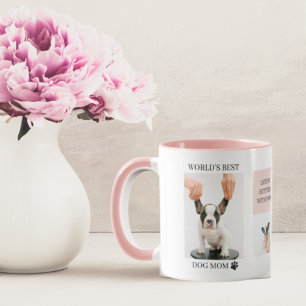 World Best Dog Mom   Collage Photo   Pastel Pink Mug