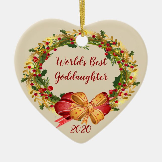 World Best Goddaughter Antique Wreath Christmas Ceramic Ornament (Front)