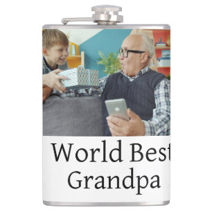 World best Grandpa add name text sports text simpl Hip Flask