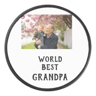 World best Grandpa photo name father's day grandpa Hockey Puck