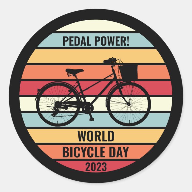 World Bicycle Day 2023 Retro Silhouette Custom Classic Round Sticker (Front)