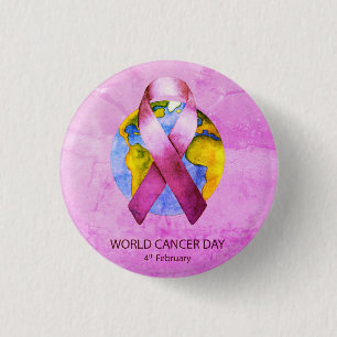World Cancer Day - WC Pink Ribbon 1 Inch Round Button