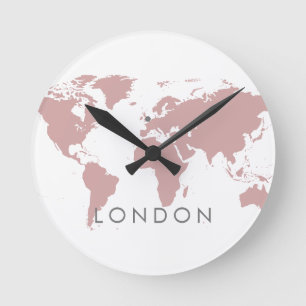 World Clock Custom Elegant City Time Zone Pink
