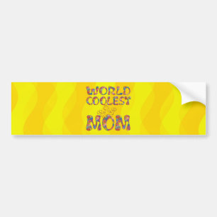 World Coolest Mom yellow waves Bumper Sticker