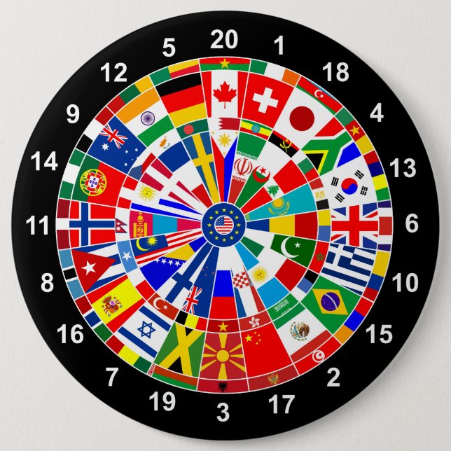world country flag darts board game travel bulls-e 6 inch round button (Front)
