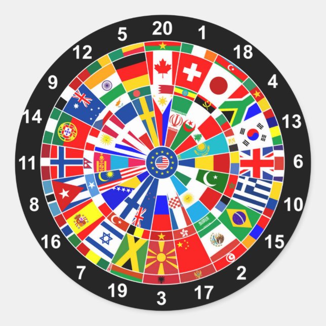 world country flag darts board game travel bulls-e classic round sticker (Front)