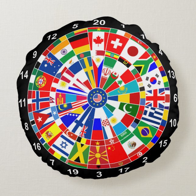 world country flag darts board game travel bulls-e round pillow (Back)