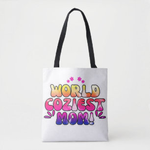 World Coziest Mom – Colourful Floral Retro Tote Bag