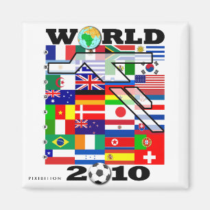 World Cup 2010 Globe Football Square Magnet