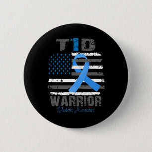 World Diabetes Awareness Blue Ribbon T1D Warrior T 2 Inch Round Button