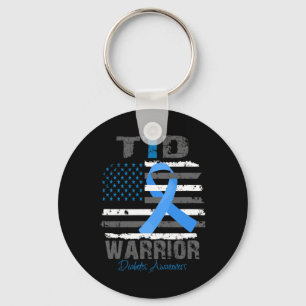 World Diabetes Awareness Blue Ribbon T1D Warrior T Keychain