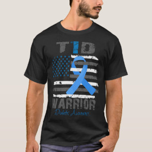 World Diabetes Awareness Blue Ribbon T1D Warrior T T-Shirt