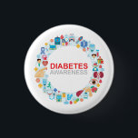 World Diabetes Day Awareness Circle Button<br><div class="desc">Support Diabetes Awareness with this eye-catching button. Great look with Diabetes circle made of Diabetes treatment related symbols.</div>