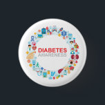 World Diabetes Day Awareness Circle Button<br><div class="desc">Support Diabetes Awareness with this eye-catching button. Great look with Diabetes circle made of Diabetes treatment related symbols.</div>