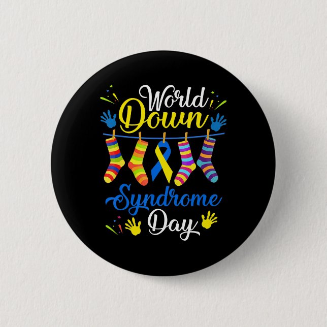 World Down Syndrome Day Awareness Socks  21 March  2 Inch Round Button (Front)