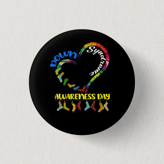 World Down Syndrome Day Awareness Socks 21 March R 1 Inch Round Button (Front)