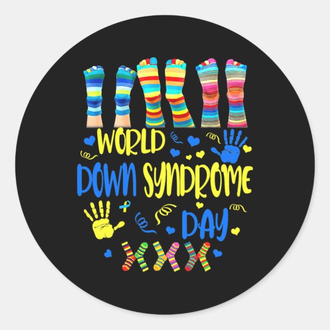 World Down Syndrome Day Awareness Socks Down Right Classic Round Sticker (Front)