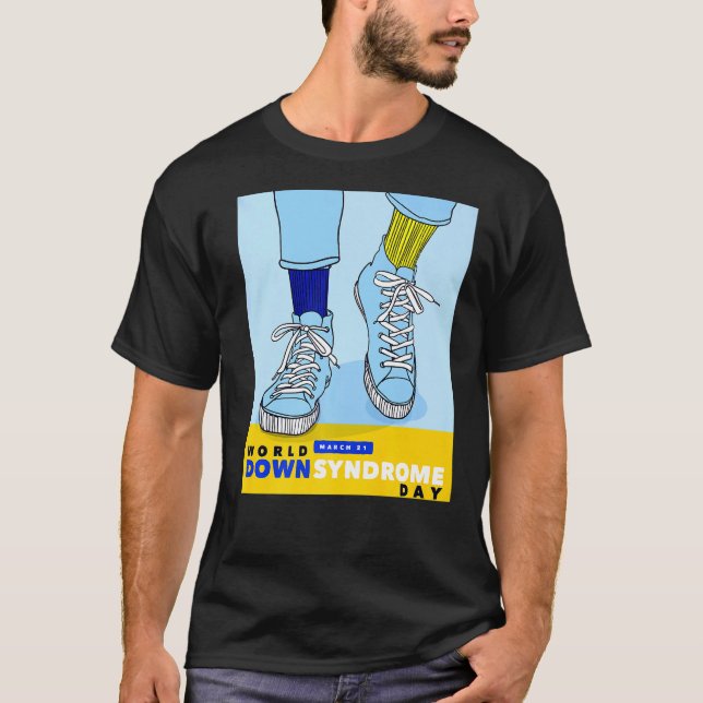 World Down Syndrome Day Awareness Socks Down Right T-Shirt (Front)