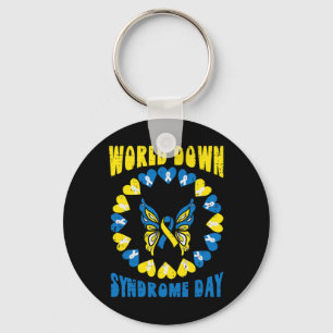 World Down Syndrome Day Butterfly Awareness Men Wo Keychain