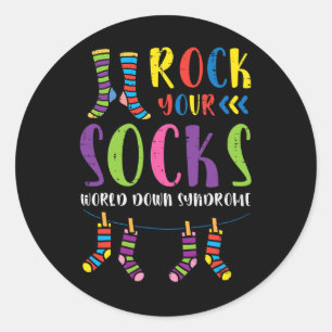 World Down Syndrome Rock Your Socks Awareness Men  Classic Round Sticker