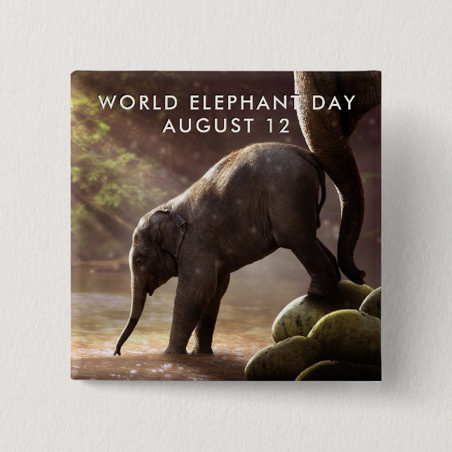 World Elephant Day 2 Inch Square Button (Front)