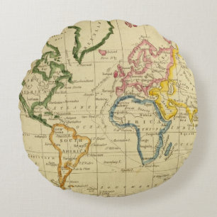 World engraved map round pillow