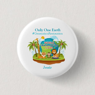 World Environment Day Custom Text Jungle Animals 1 Inch Round Button