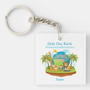 World Environment Day Custom Text Jungle Animals Keychain