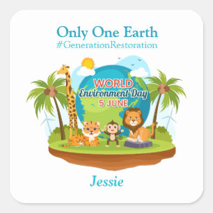 World Environment Day Custom Text Jungle Animals Square Sticker