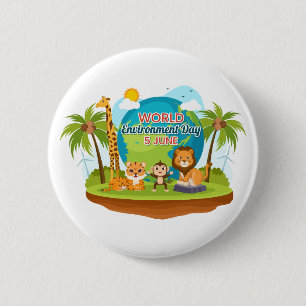 World Environment Day Lion Monkey Jungle Animals 2 Inch Round Button