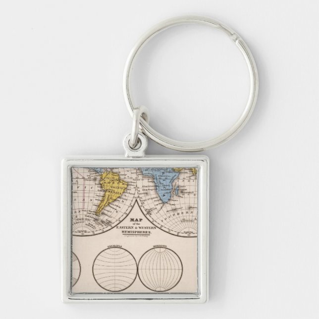 World Equatorial Projection and Polar Projection Keychain (Front)