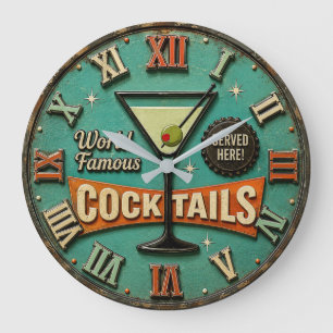World Famous Cocktails Retro Martini Bar Decor Large Clock