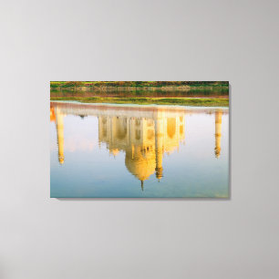 World famous Taj Mahal temple reflection at Canvas Print